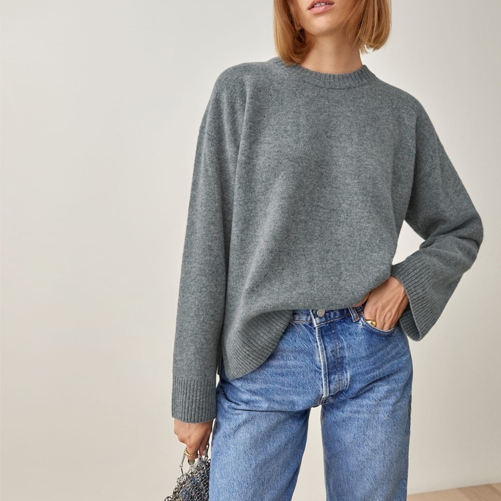 Reformation Enda Regenerative Wool Knit Sweater Grey Size Large NWT